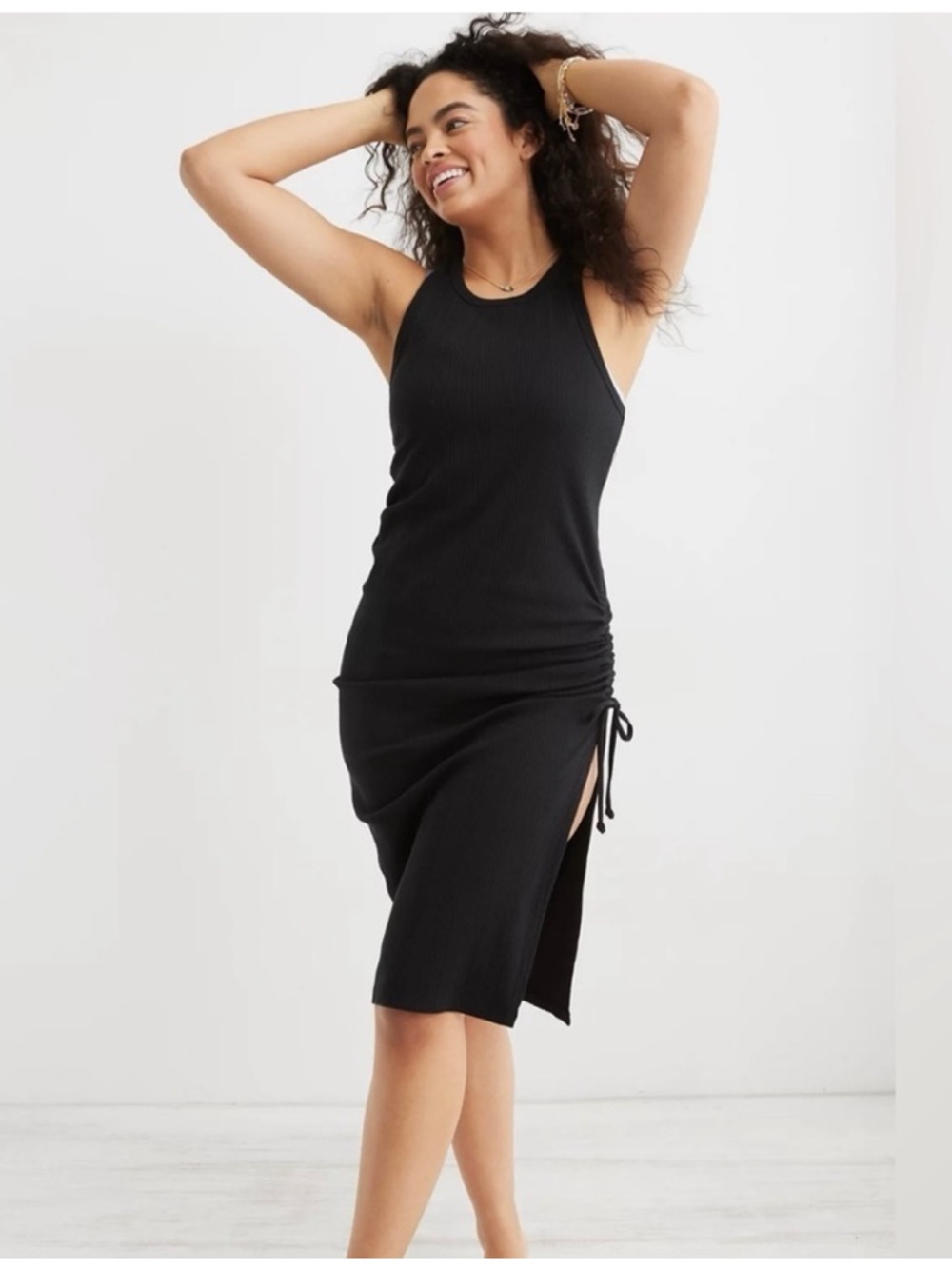 Aerie midi rib dress with side cinch detail